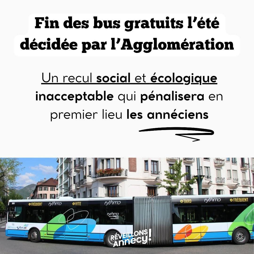 Fin des bus gratuits et dégradation de l’offre cet été décidée par l’Agglomération : un recul social et écologique inacceptable qui pénalisera en premier lieu les annéciens